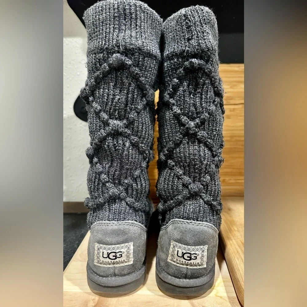 UGG Argyle Cable Knit Sock Boots Gray Charcoal Ankle Booties 6 - Picture 3 of 7